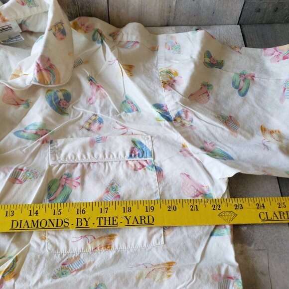 Vintage Talbots 2 PC Nightshirt and Shorts PJ's Pastel Hat Pattern - Size L - Picture 4 of 8